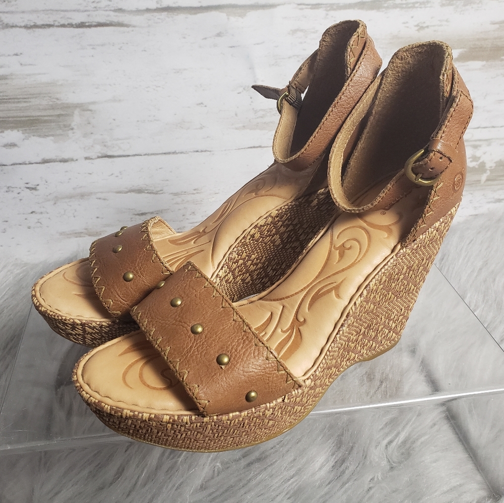 born cork wedge sandals Brown Leather Size 9M